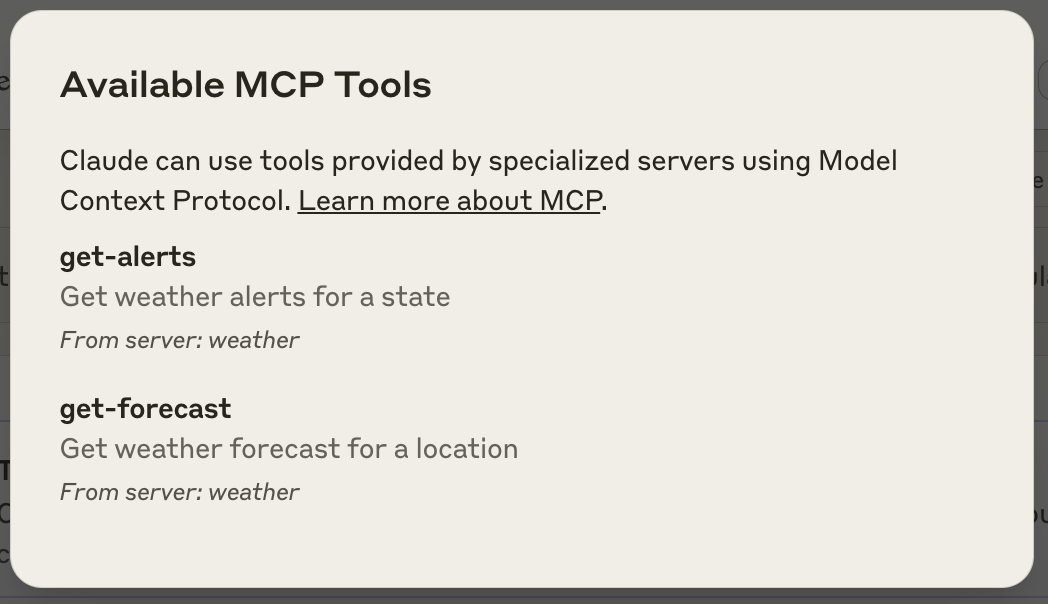 MCP tools available in an MCP-enabled client